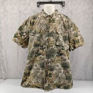 Game Guard Shirt Mens 3XL Tan Camo Ripstop Button Short Sleeve Hunting Outdoors